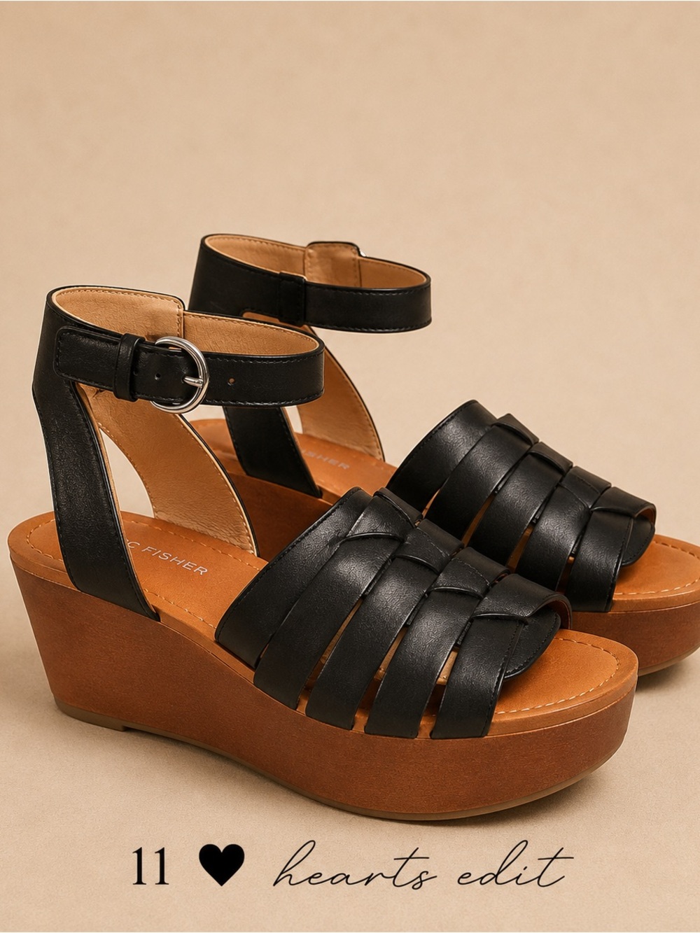 Marc Fisher Pastya Woven Leather Platform Wedge Sandals Black Size 8 NWT
